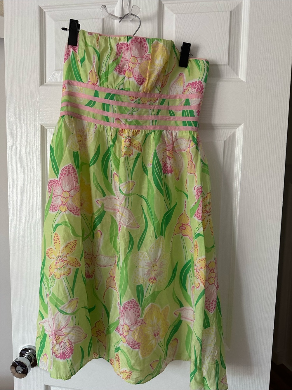 Lilly Pulitzer Lime Green Strapless Floral Sundress with Pink and Yellow Accents